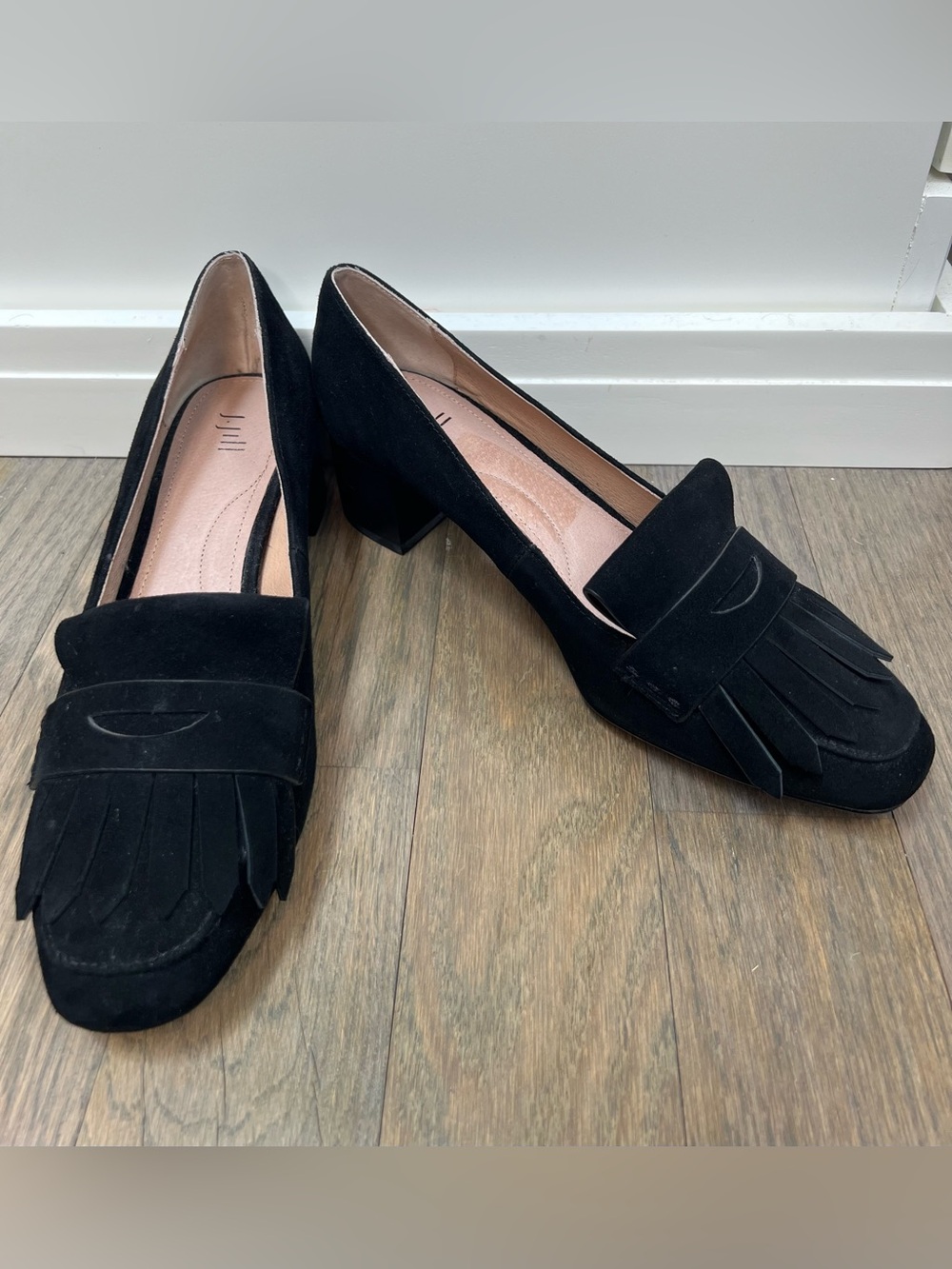 J. Jill Juliette Black Suede Leather Kiltie Block Heel loafers Womens 9 Office